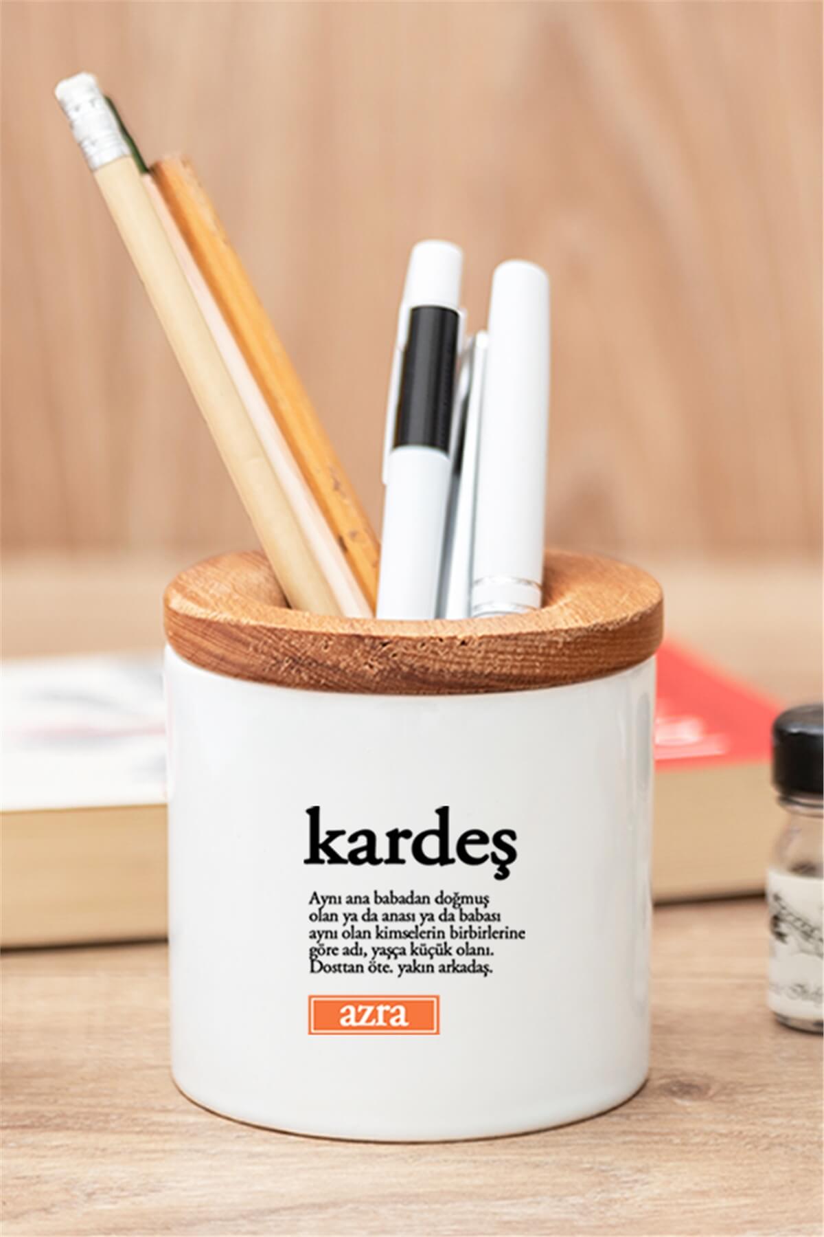 Kardeş Kelime Anlamı Ahşap Kapaklı Kalemlik