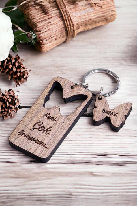 Kelebek Tasarım Ahşap Anahtarlık