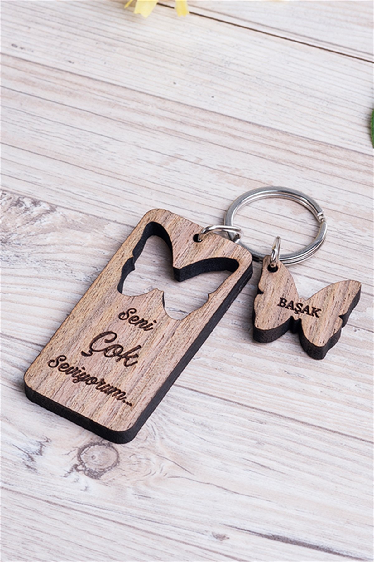 Kelebek Tasarım Ahşap Anahtarlık