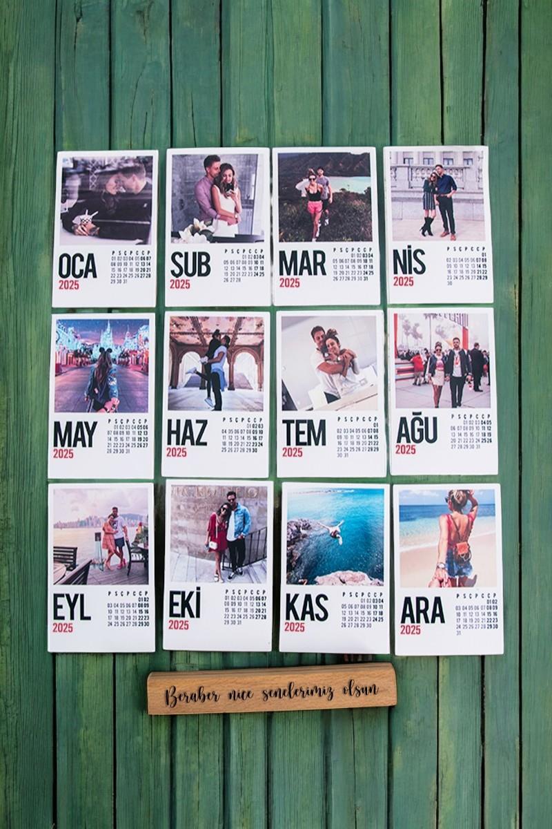 Kişiye Özel Ahşap Standlı Fotoğraflı Masaüstü Takvim