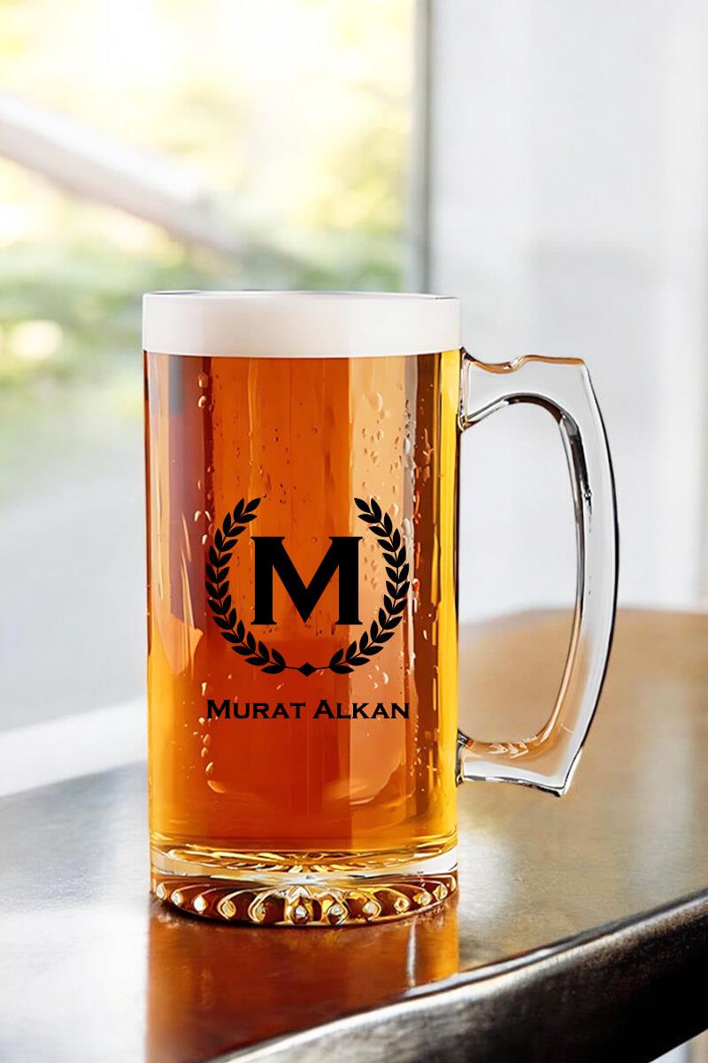 Kişiye Özel Baş Harf ve İsimli Cam Bira Bardağı