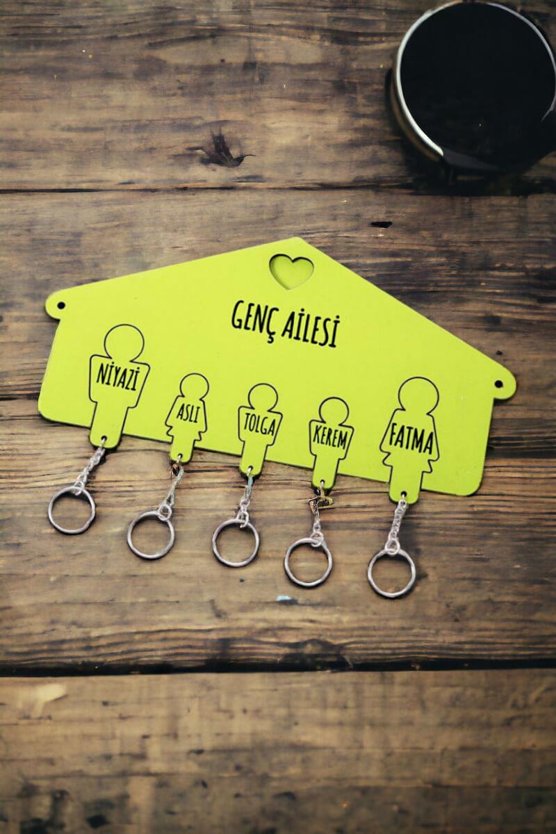 Kişiye Özel Beş Anahtarlıklı Renkli Anahtarlık Askısı