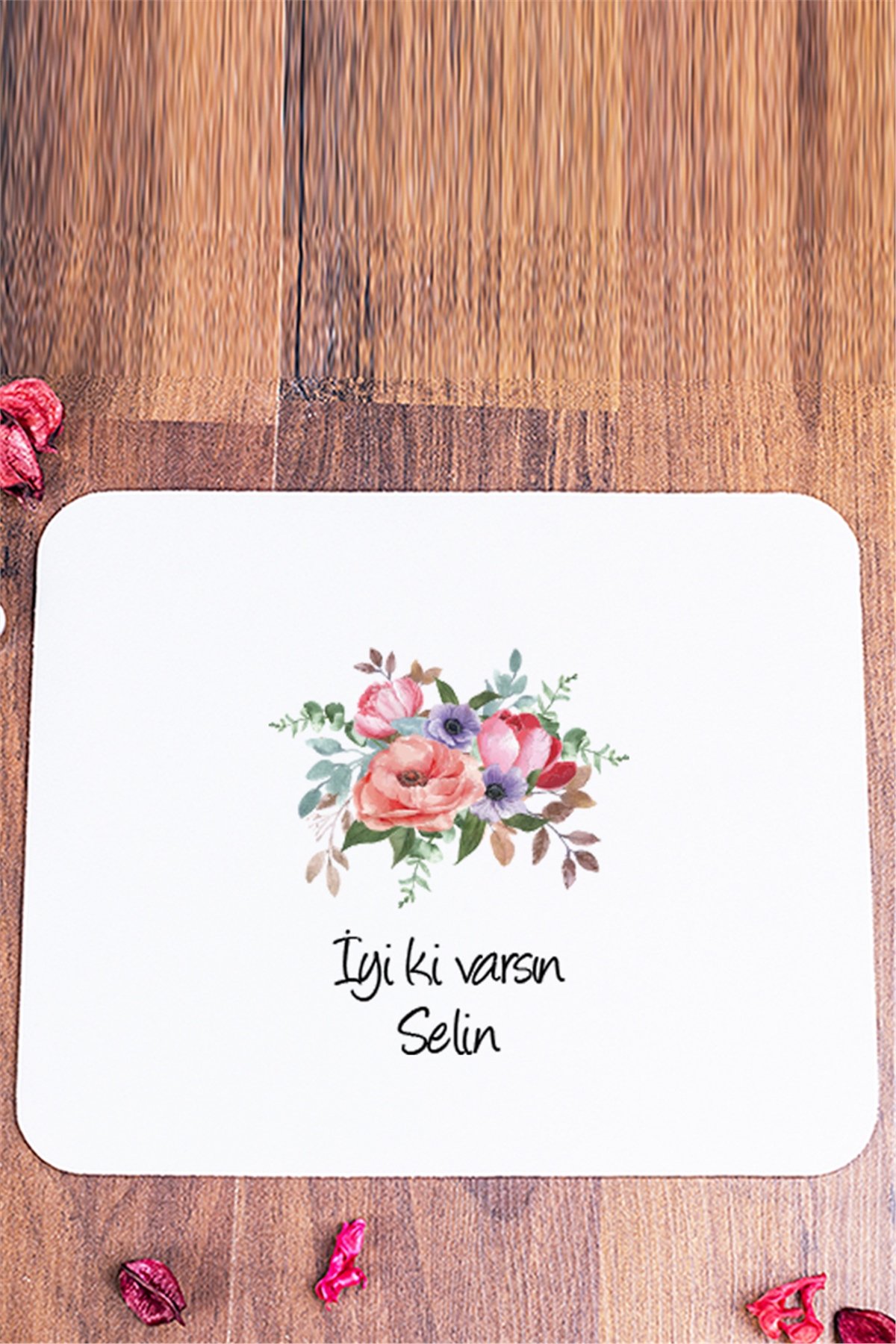 Kişiye Özel Çiçek Buketi İsimli Mouse Pad