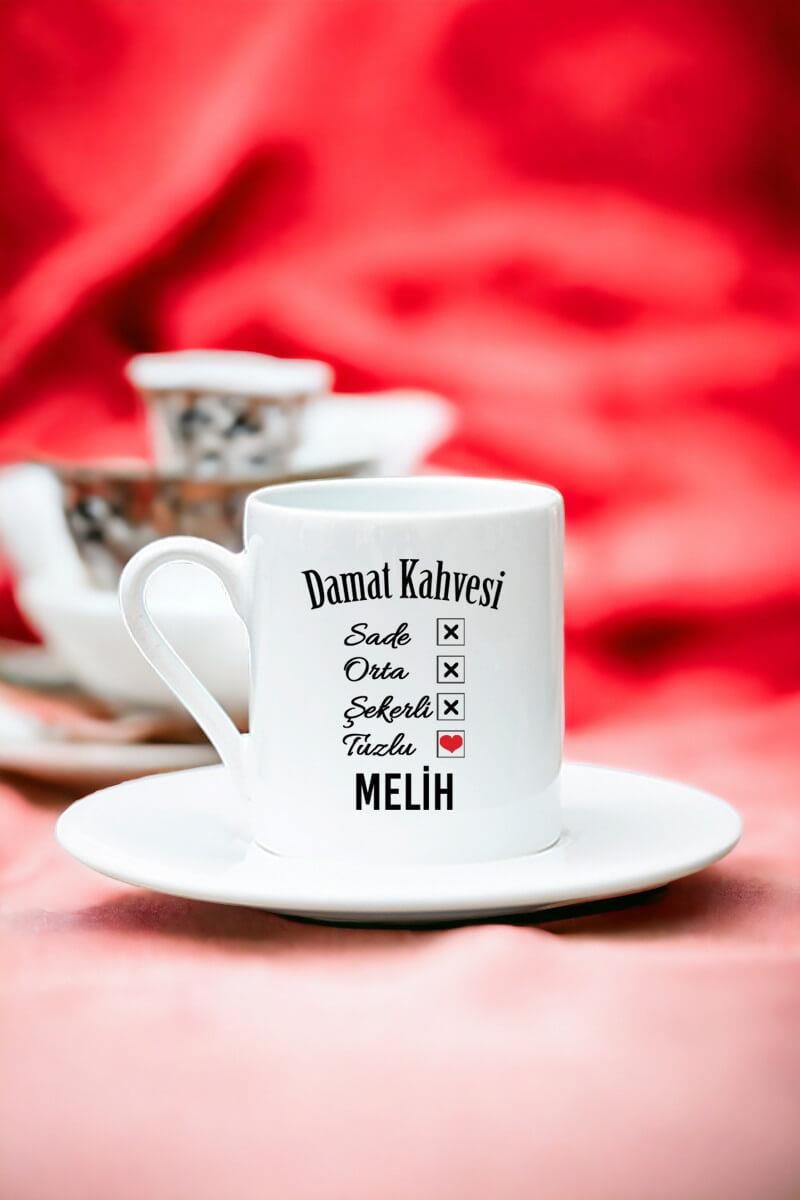 Kişiye Özel Damat Beyaz Türk Kahvesi Fincanı