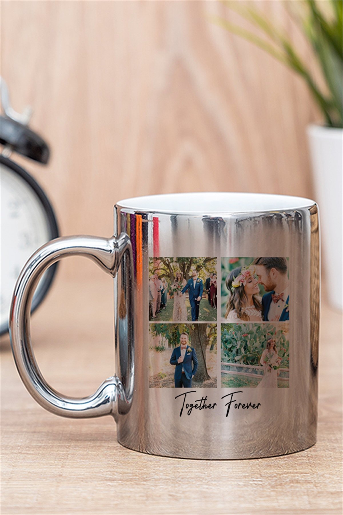 Kişiye Özel Dört Fotoğraflı Kupa Bardak Gold - Silver Kupa Bardak