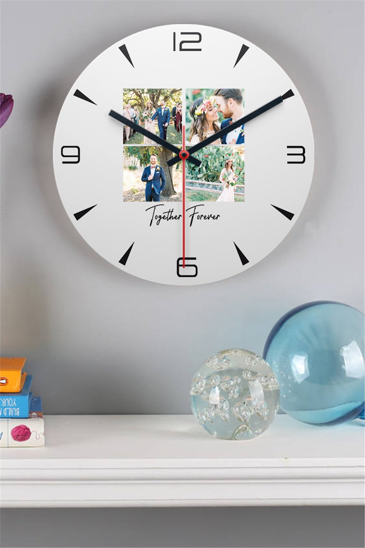 Kişiye Özel Dört Fotoğraflı Kupa Bardak Ahşap Duvar Saati