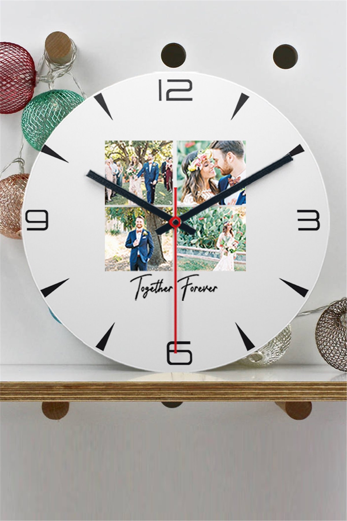 Kişiye Özel Dört Fotoğraflı Kupa Bardak Ahşap Duvar Saati