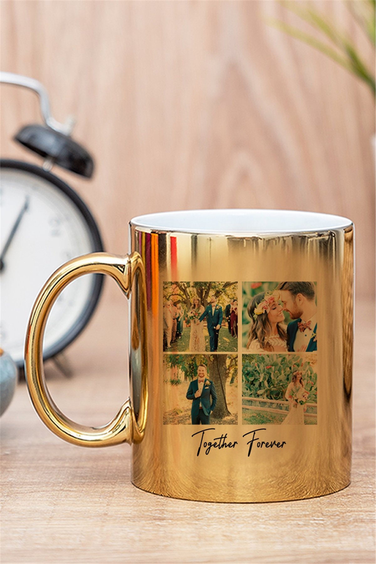 Kişiye Özel Dört Fotoğraflı Kupa Bardak Gold - Silver Kupa Bardak