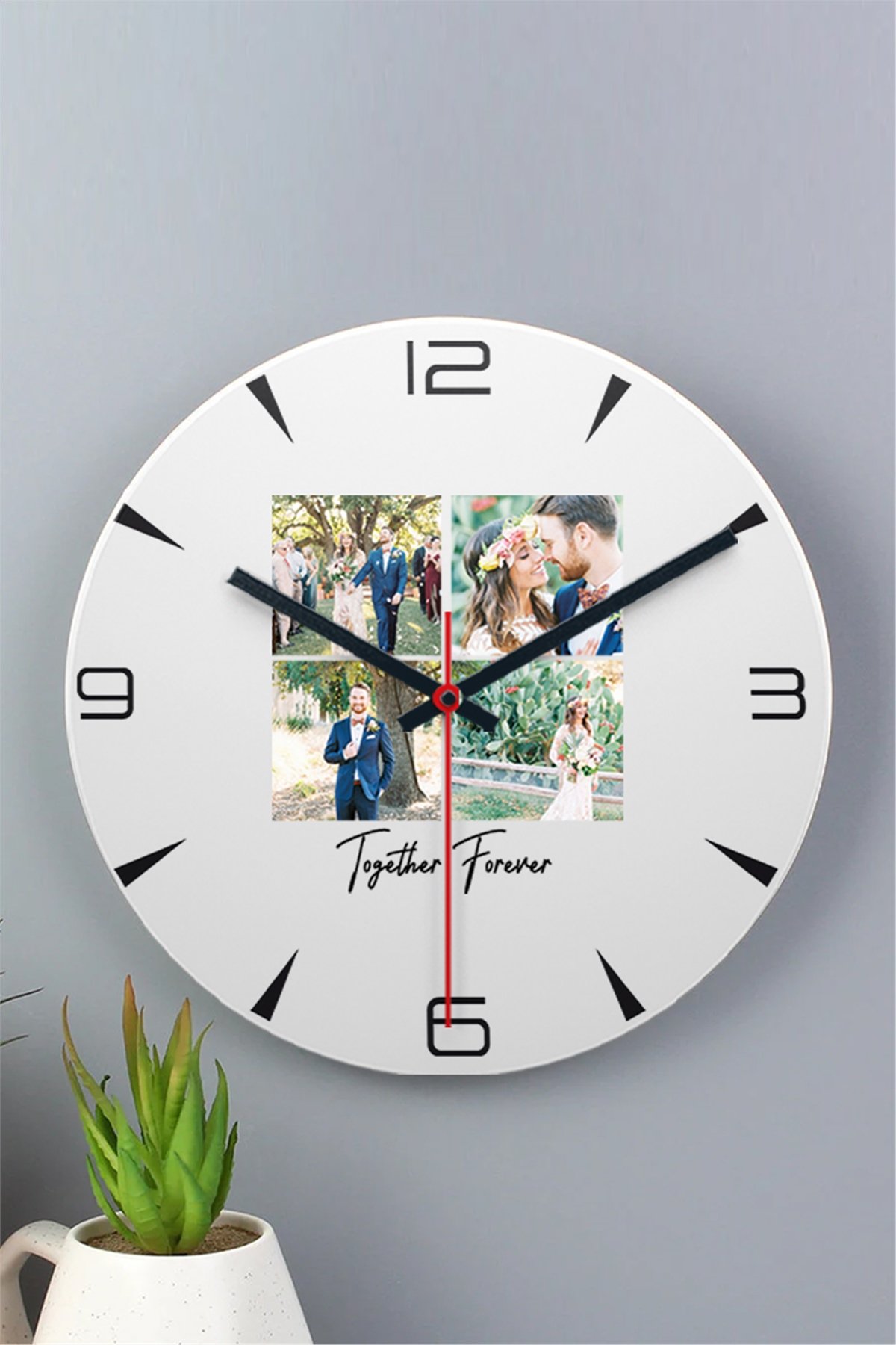 Kişiye Özel Dört Fotoğraflı Kupa Bardak Ahşap Duvar Saati