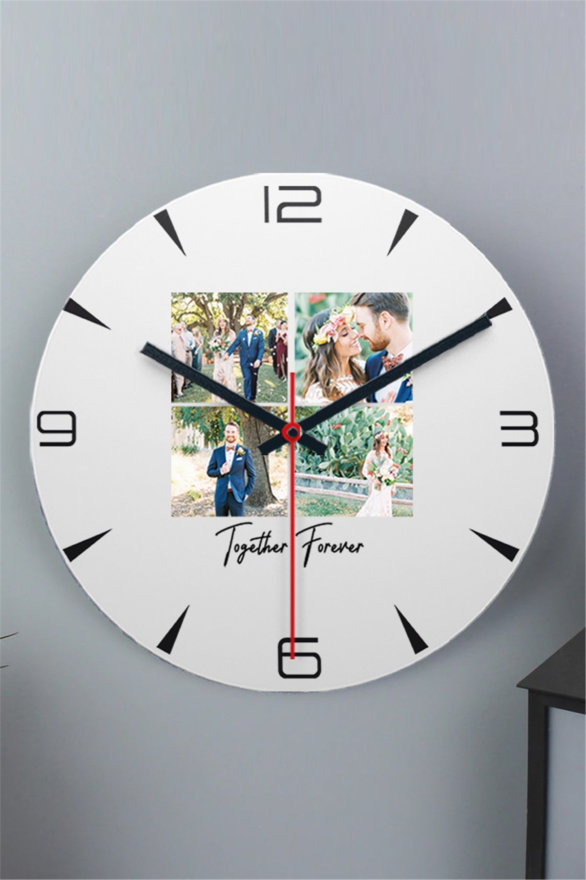 Kişiye Özel Dört Fotoğraflı Kupa Bardak Ahşap Duvar Saati