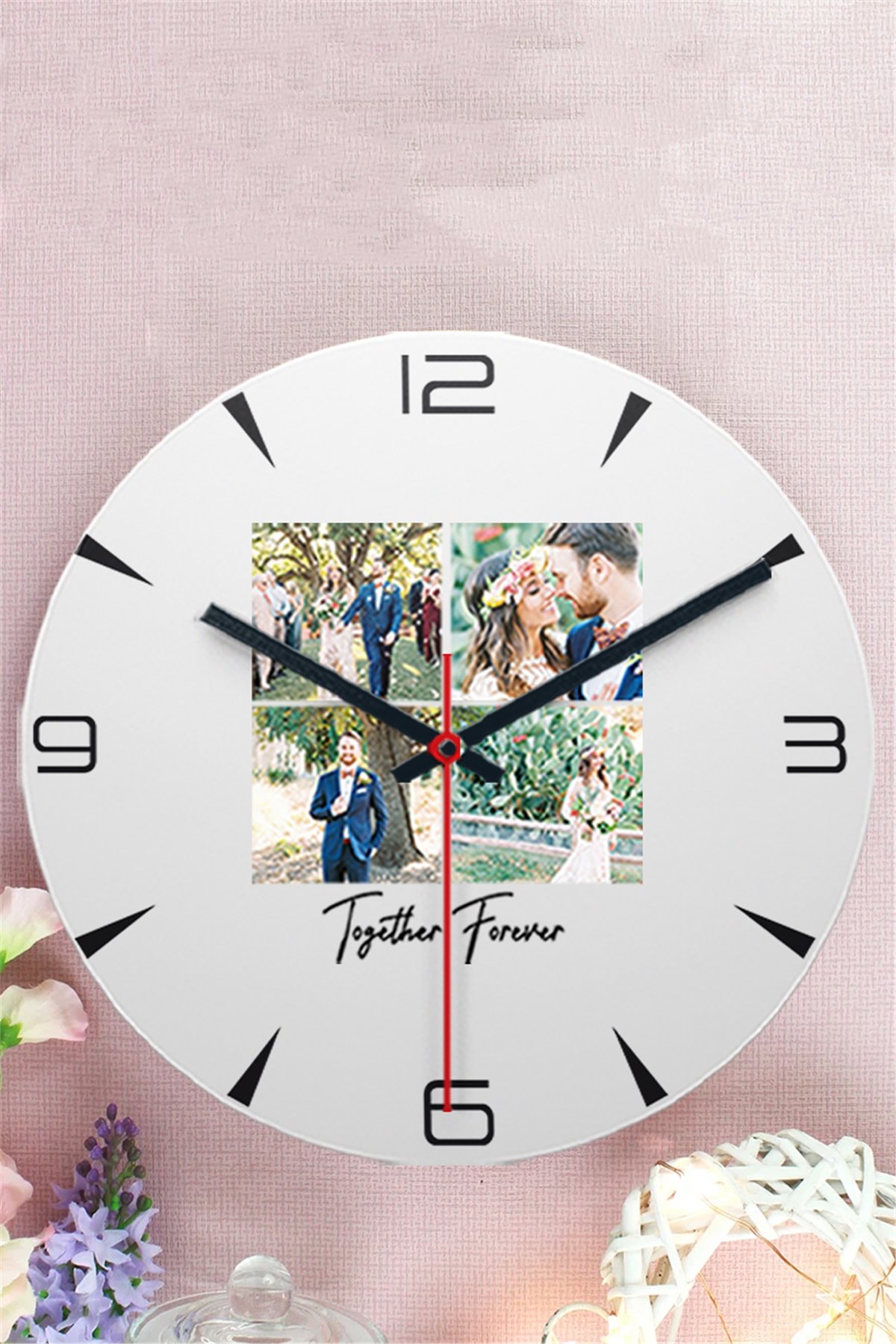 Kişiye Özel Dört Fotoğraflı Kupa Bardak Ahşap Duvar Saati