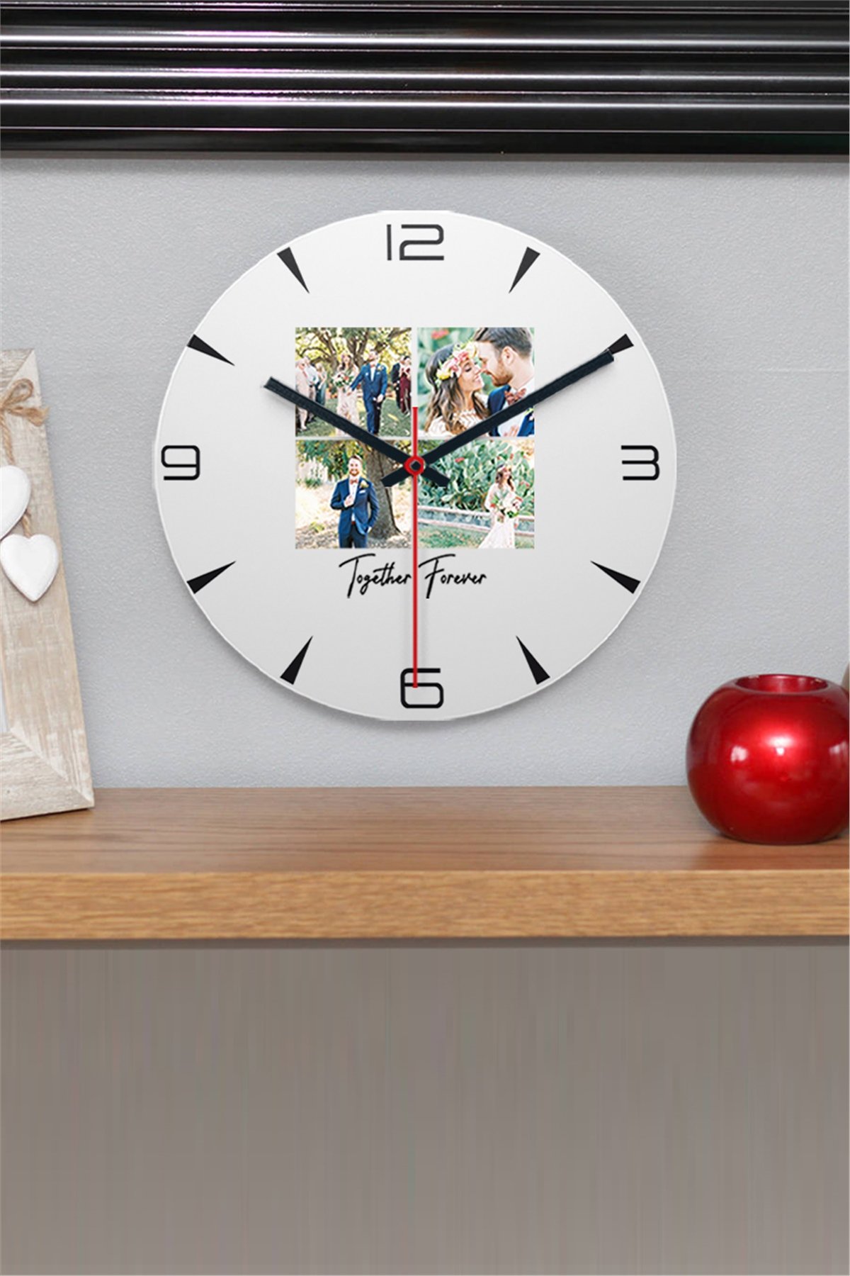 Kişiye Özel Dört Fotoğraflı Kupa Bardak Ahşap Duvar Saati