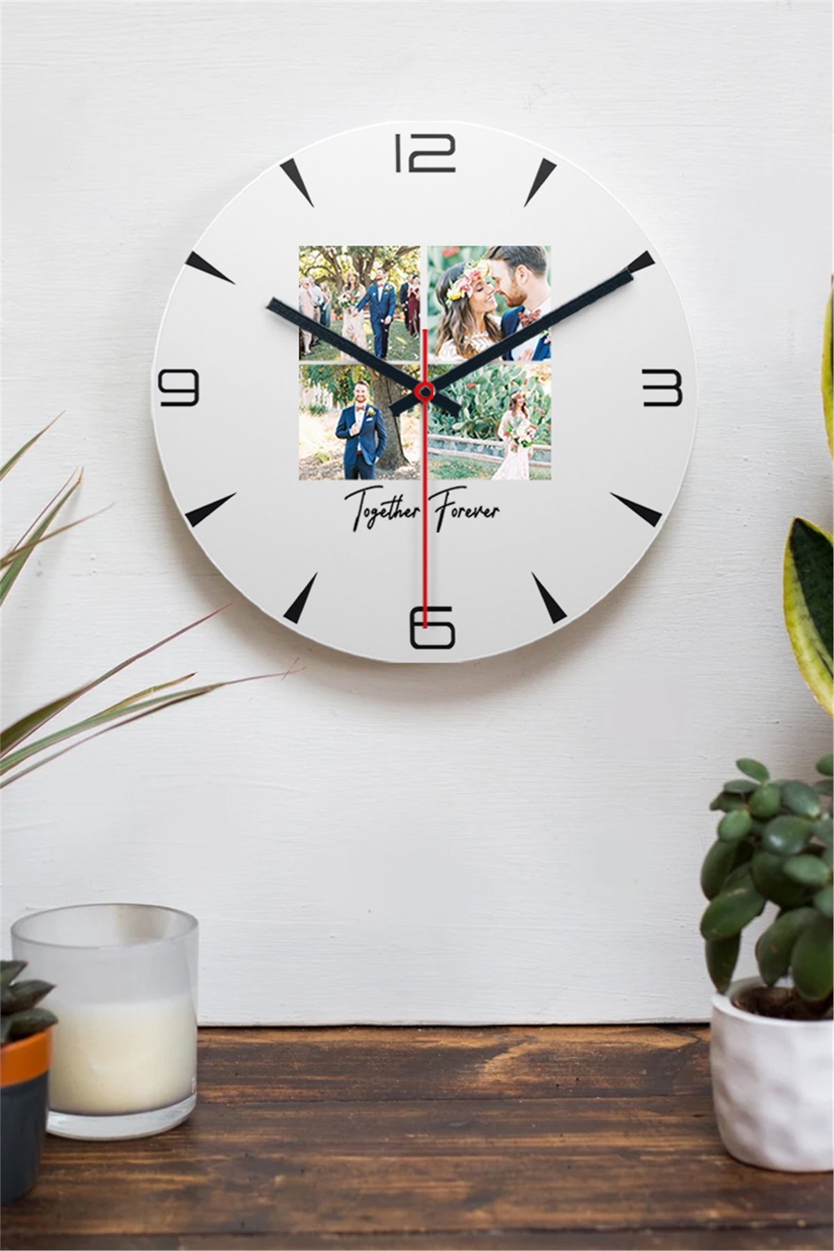 Kişiye Özel Dört Fotoğraflı Kupa Bardak Ahşap Duvar Saati