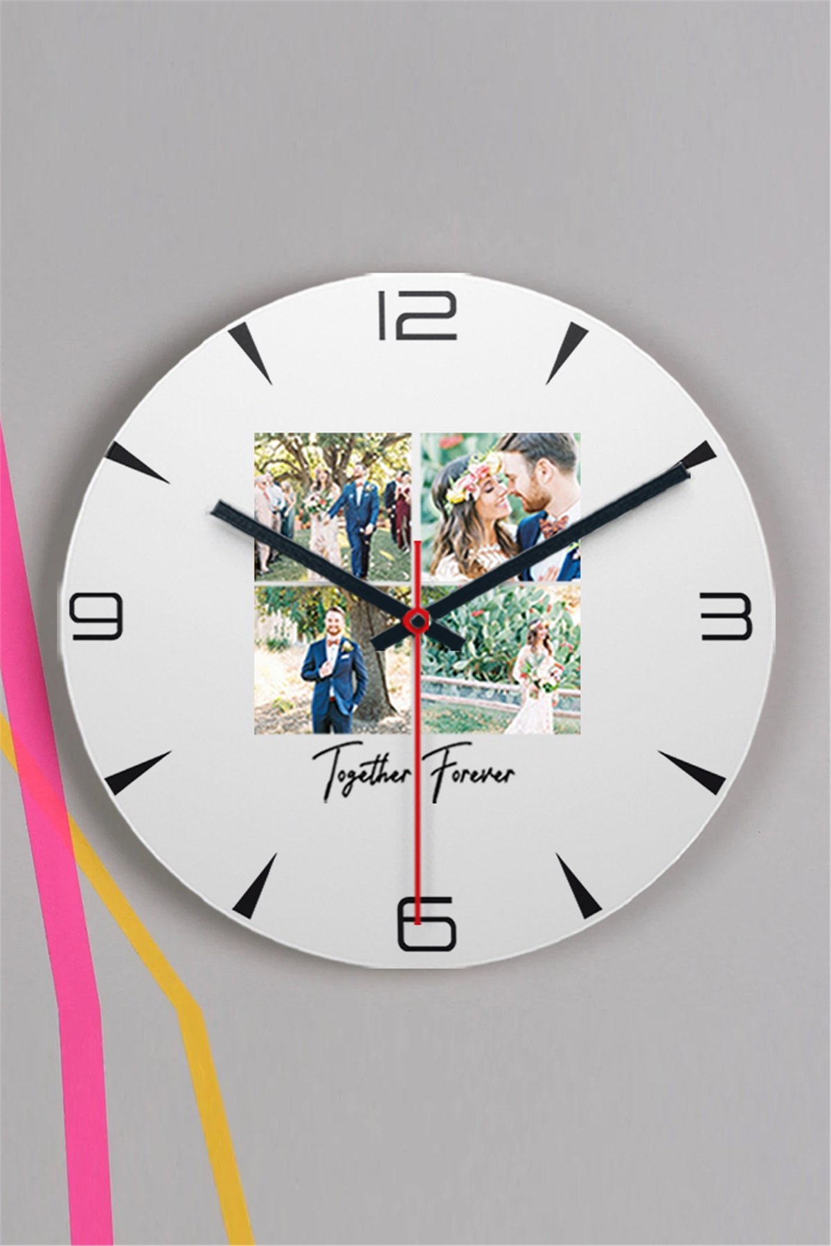 Kişiye Özel Dört Fotoğraflı Kupa Bardak Ahşap Duvar Saati