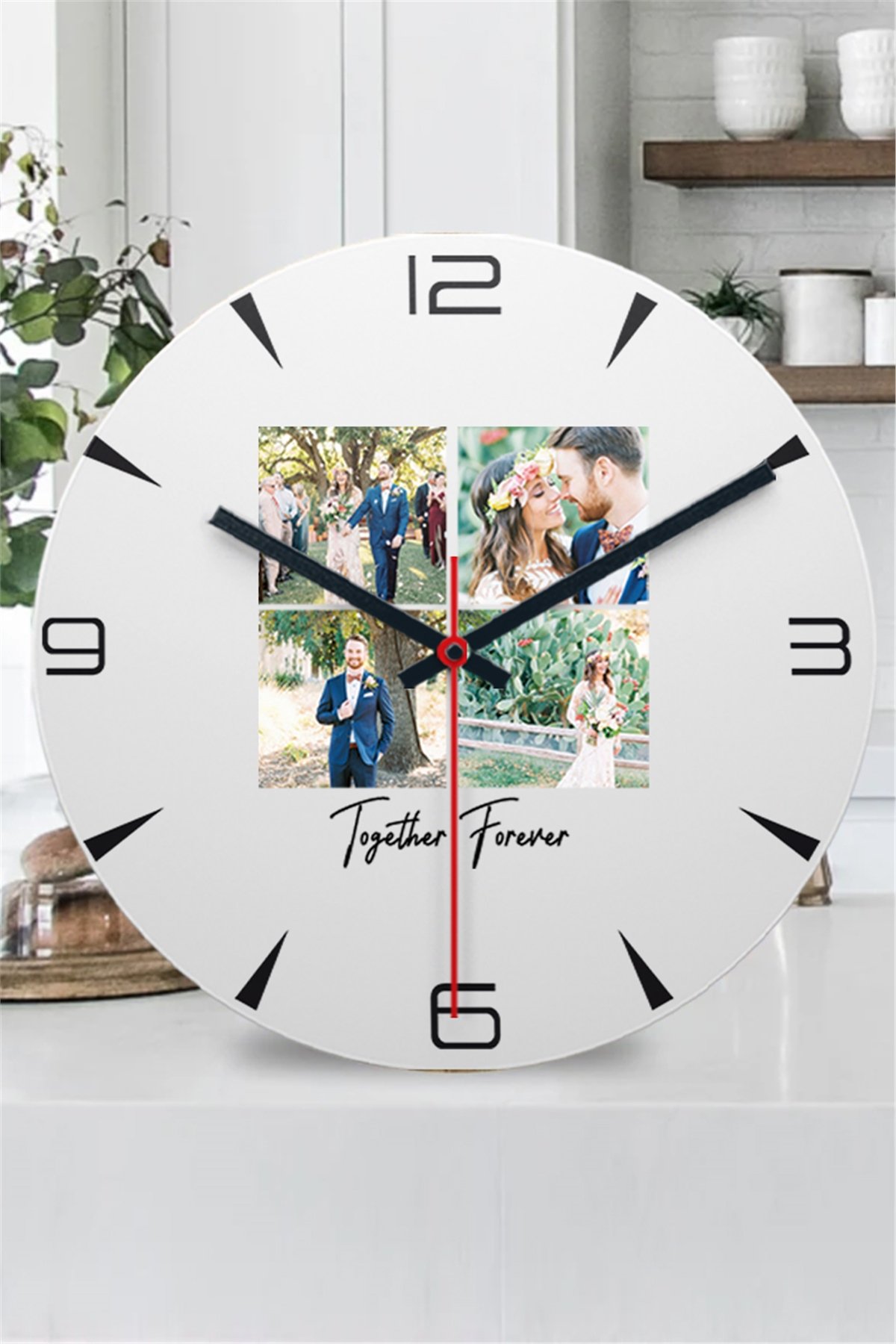 Kişiye Özel Dört Fotoğraflı Kupa Bardak Ahşap Duvar Saati