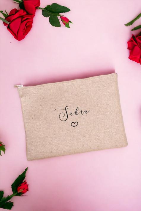 Kişiye Özel El Yazısı Tasarımlı İsimli Keten Bez El Çantası
