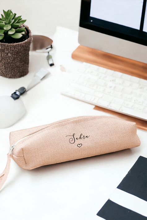 Kişiye Özel El Yazısı Tasarımlı İsimli Keten Bez Kalemlik