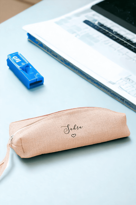 Kişiye Özel El Yazısı Tasarımlı İsimli Keten Bez Kalemlik