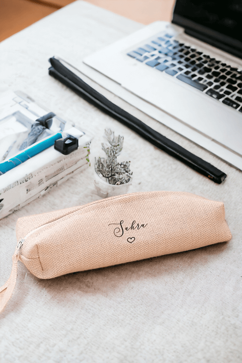 Kişiye Özel El Yazısı Tasarımlı İsimli Keten Bez Kalemlik