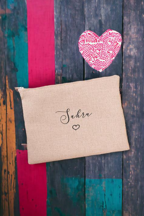 Kişiye Özel El Yazısı Tasarımlı İsimli Keten Bez El Çantası
