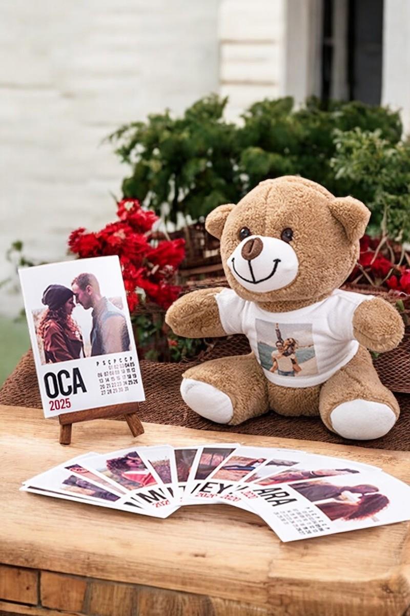 Kişiye Özel Fotoğraflı Peluş Ayı ve Şövaleli Takvim