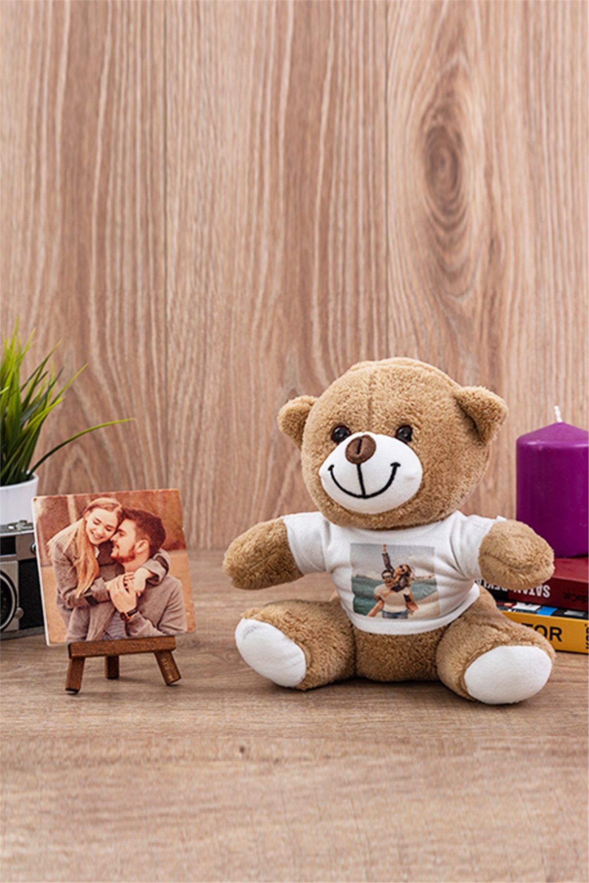 Kişiye Özel Fotoğraflı Peluş Ayı ve Taş Masa Dekoru