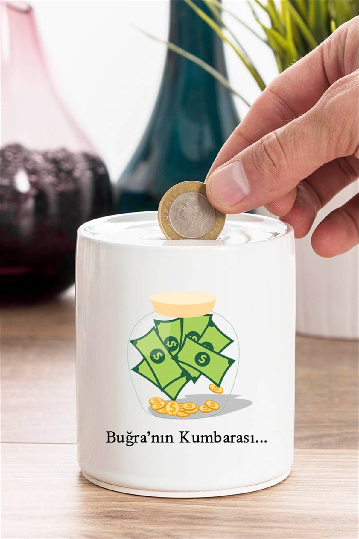 Kişiye Özel Hediye İsimli Seramik Kumbara