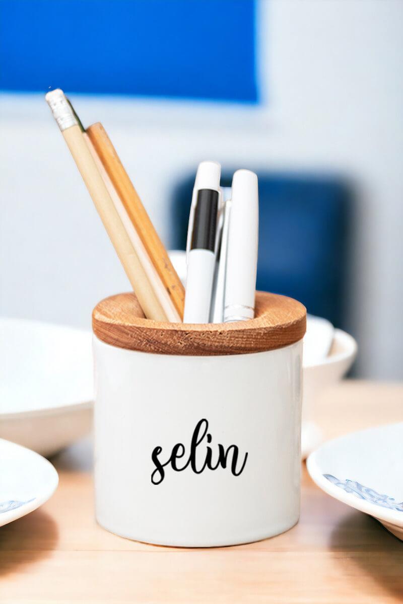 Kişiye Özel İsim Yazılı Ahşap Kapaklı Kalemlik