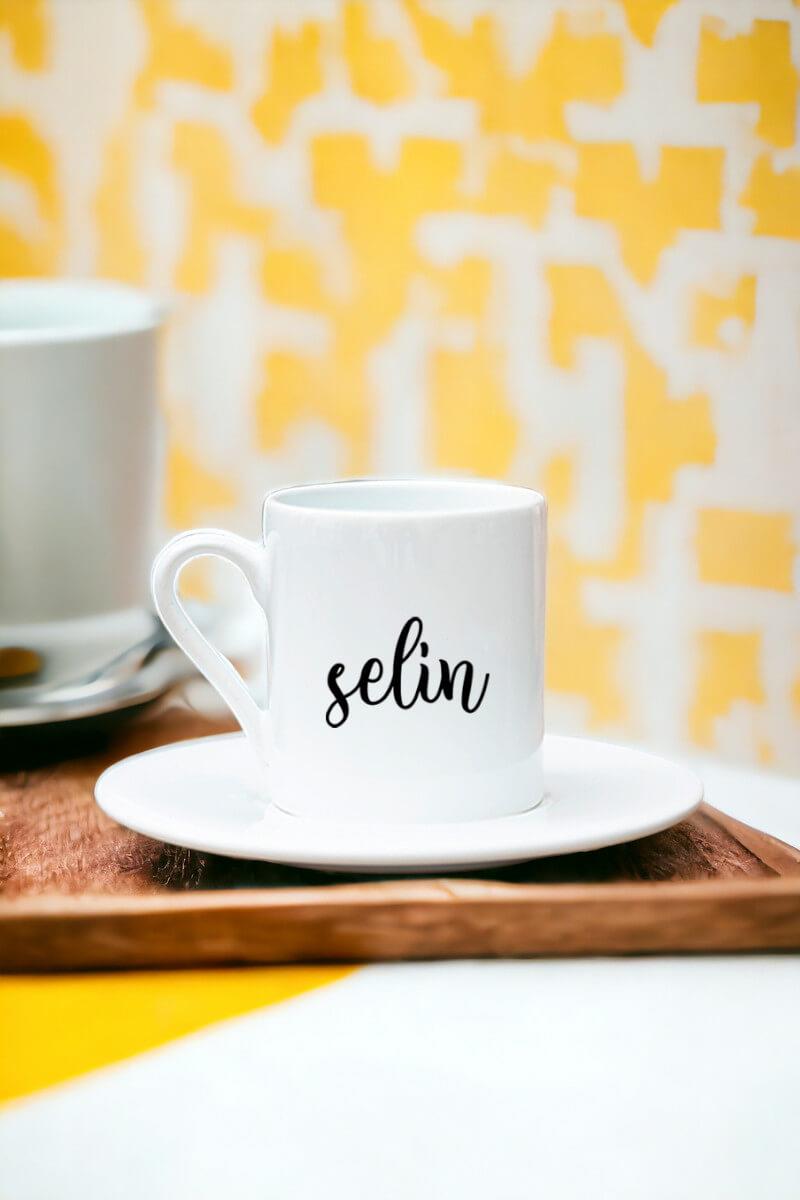 Kişiye Özel İsim Yazılı Beyaz Türk Kahvesi Fincanı