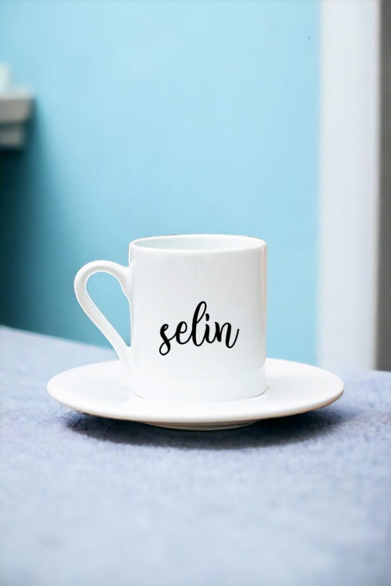Kişiye Özel İsim Yazılı Beyaz Türk Kahvesi Fincanı