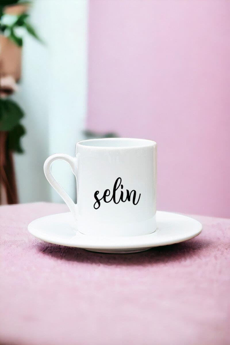 Kişiye Özel İsim Yazılı Beyaz Türk Kahvesi Fincanı