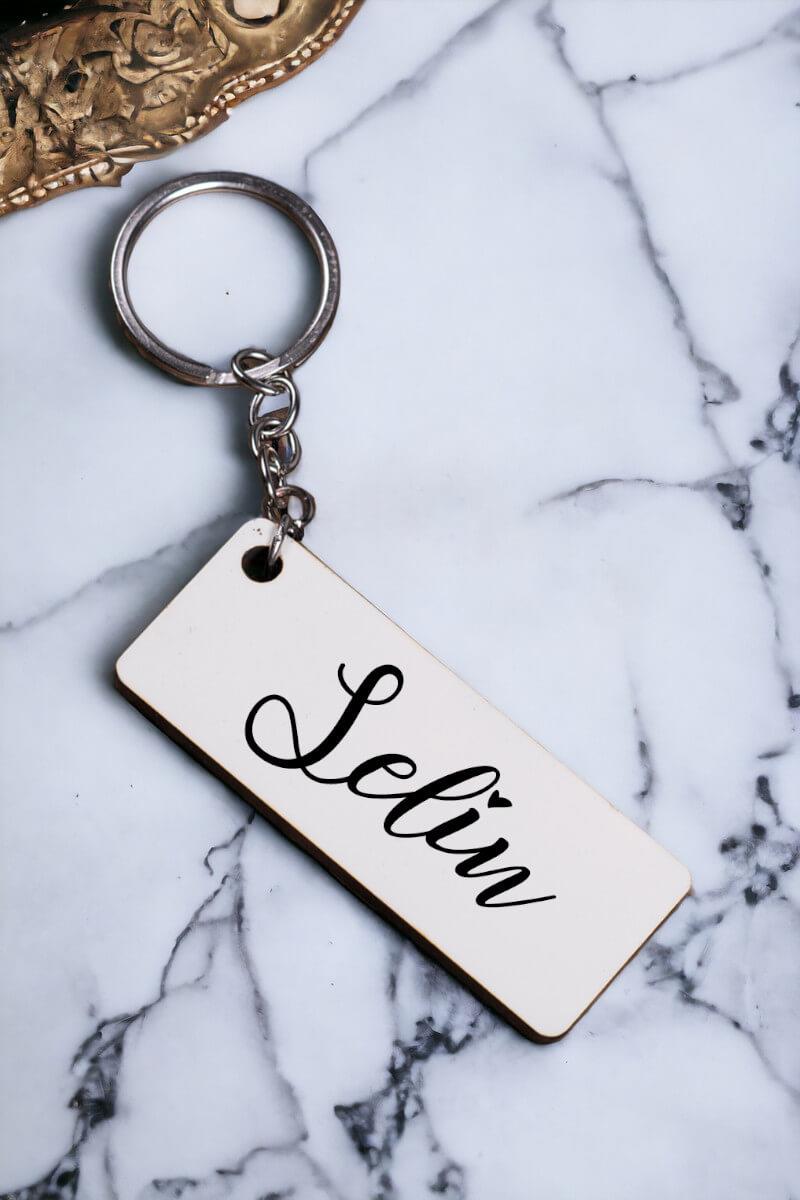Kişiye Özel İsim Yazılı Dikdörtgen Anahtarlık