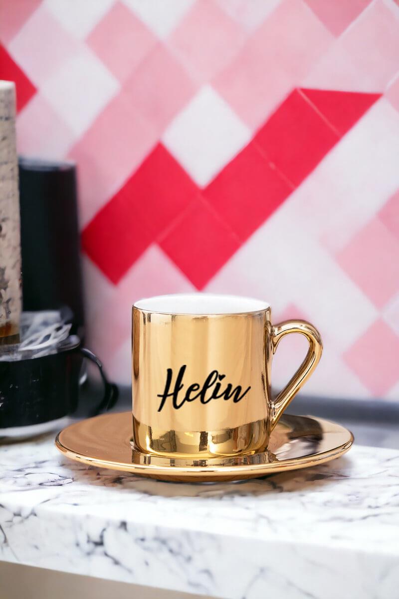Kişiye Özel İsim Yazılı Gold - Silver Türk Kahvesi Fincanı