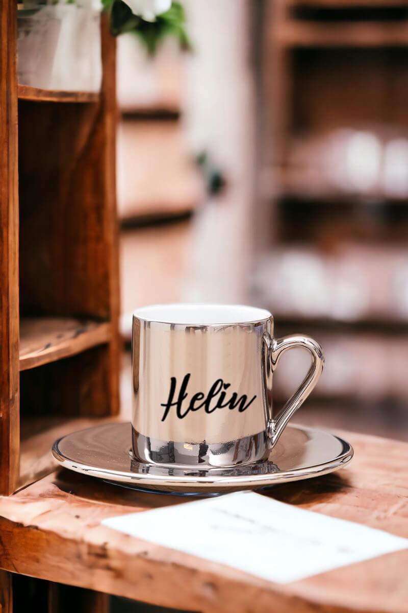 Kişiye Özel İsim Yazılı Gold - Silver Türk Kahvesi Fincanı