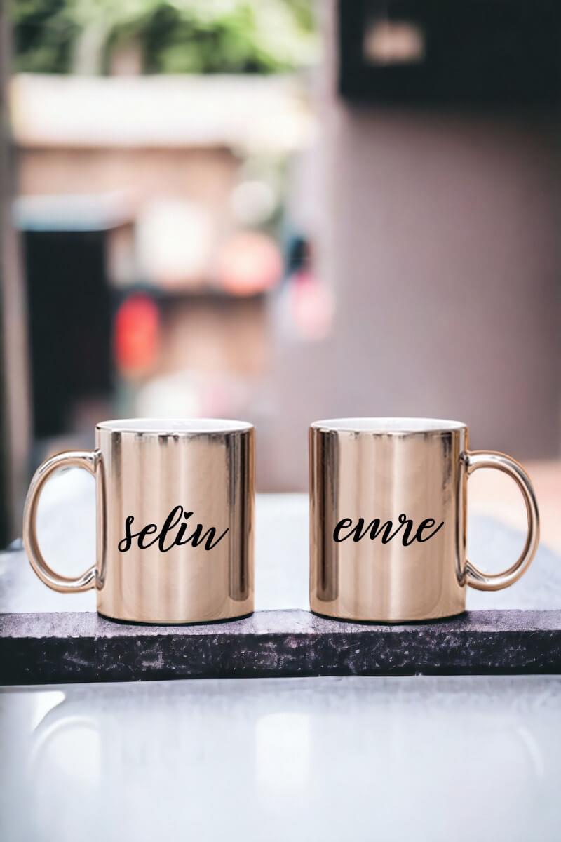 Kişiye Özel İsim Yazılı İkili Gold - Silver Kupa Bardak