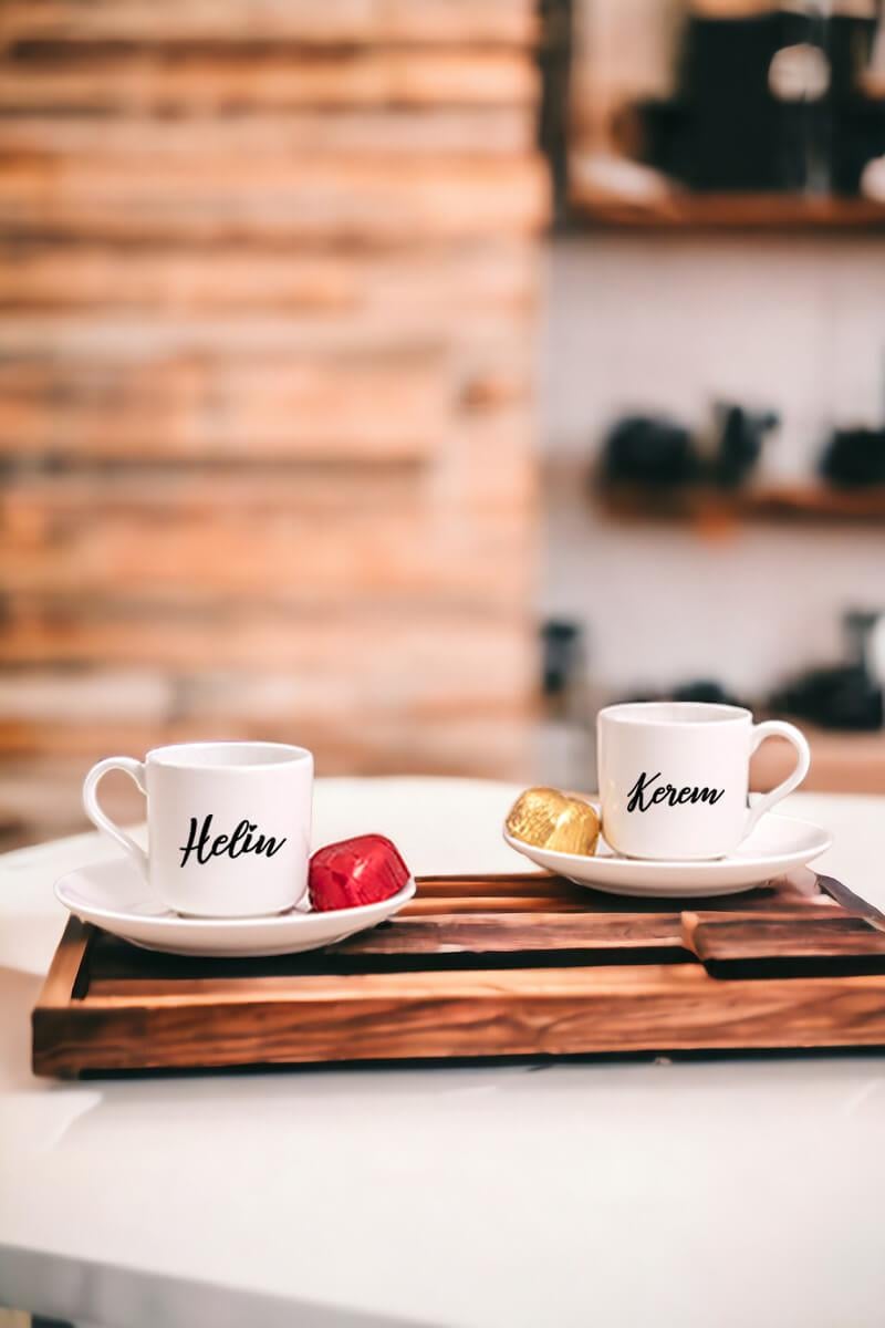 Kişiye Özel İsim Yazılı İkili Porselen Türk Kahvesi Fincanı