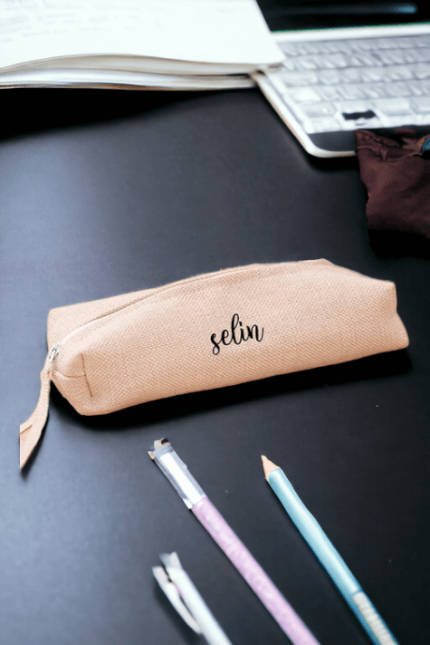 Kişiye Özel İsim Yazılı Keten Bez Kalemlik