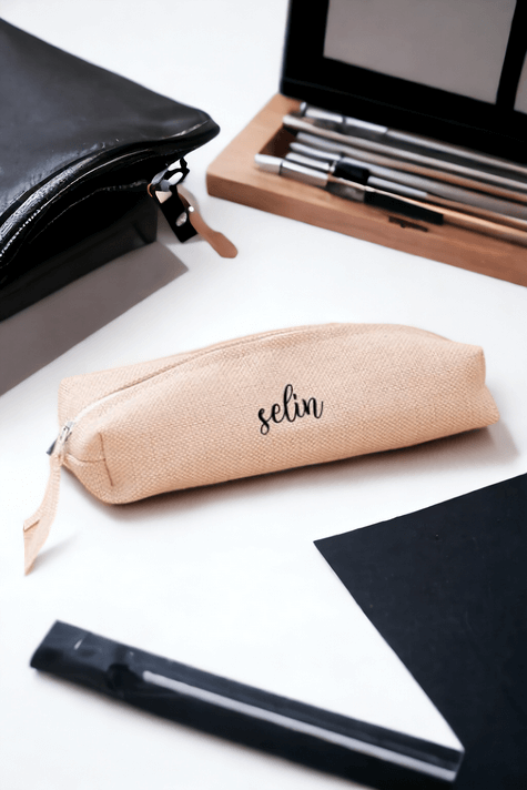 Kişiye Özel İsim Yazılı Keten Bez Kalemlik