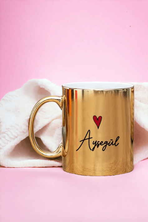 Kişiye Özel İsim Yazılı Minik Kalpli Gold - Silver Kupa Bardak