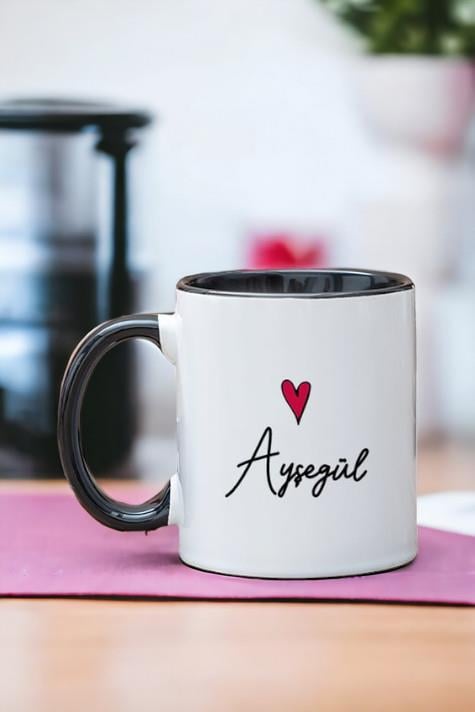 Kişiye Özel İsim Yazılı Minik Kalpli İçi Renkli Kupa Bardak