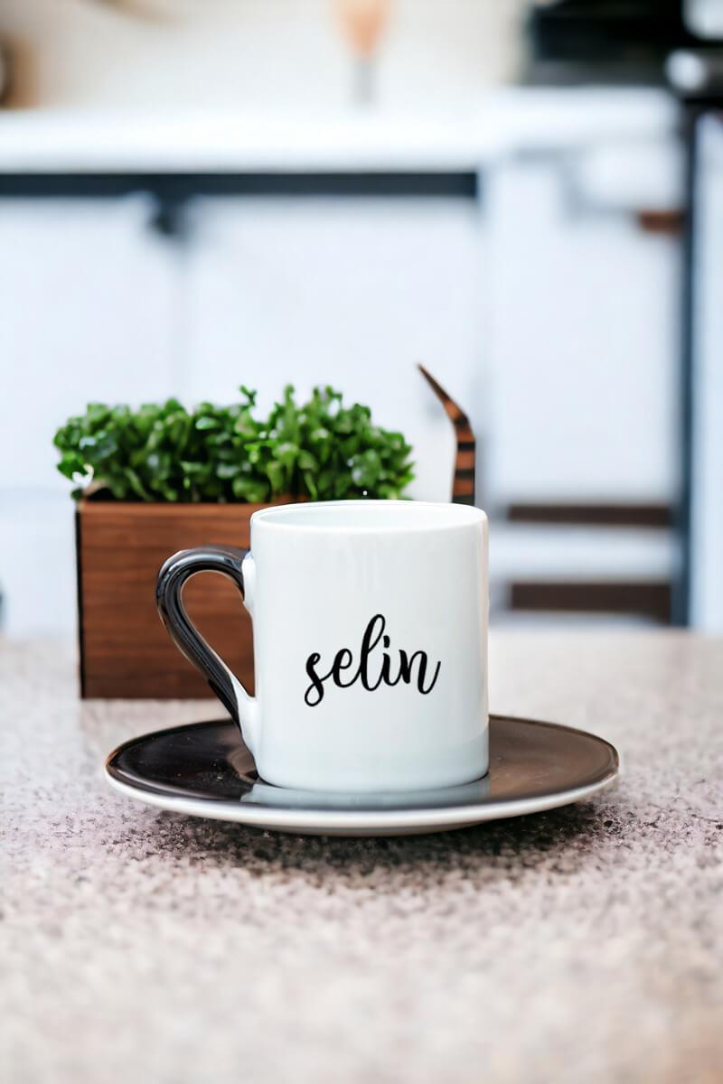 Kişiye Özel İsim Yazılı Renkli Türk Kahvesi Fincanı