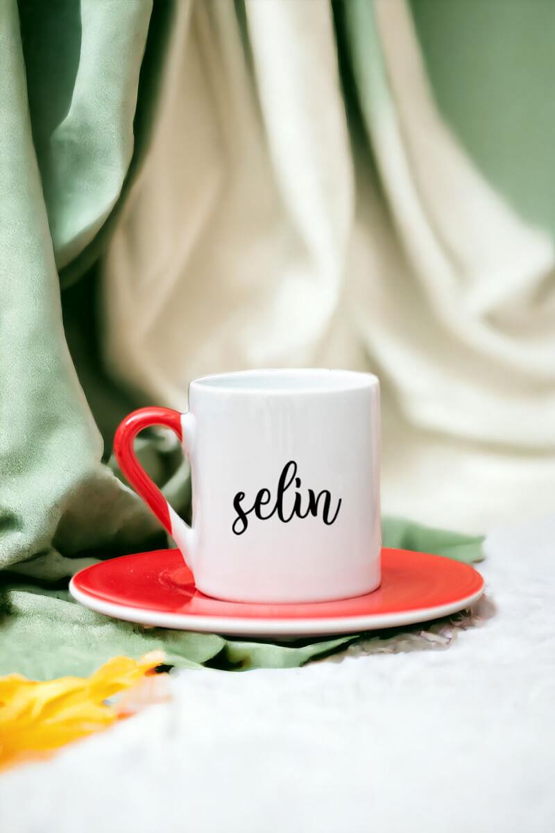 Kişiye Özel İsim Yazılı Renkli Türk Kahvesi Fincanı