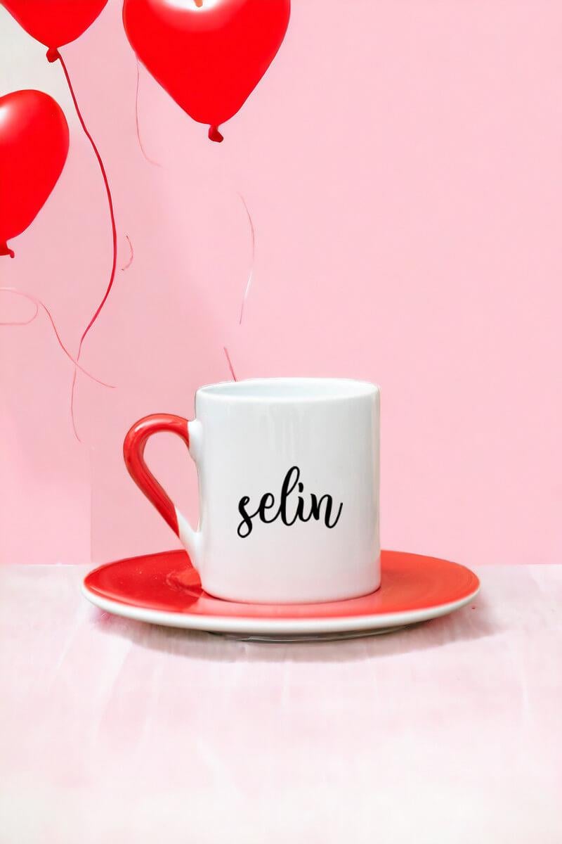 Kişiye Özel İsim Yazılı Renkli Türk Kahvesi Fincanı