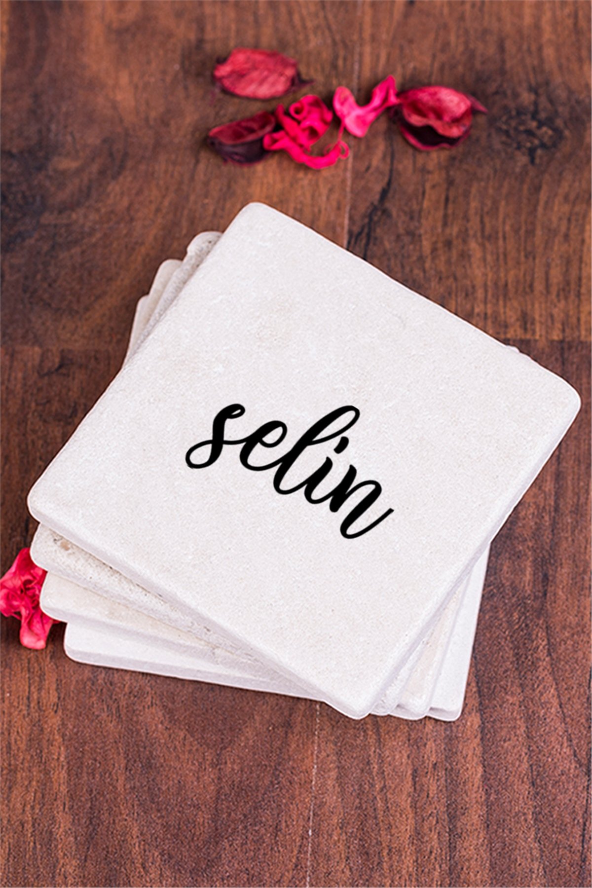 Kişiye Özel İsim Yazılı Taş Bardak Altlığı