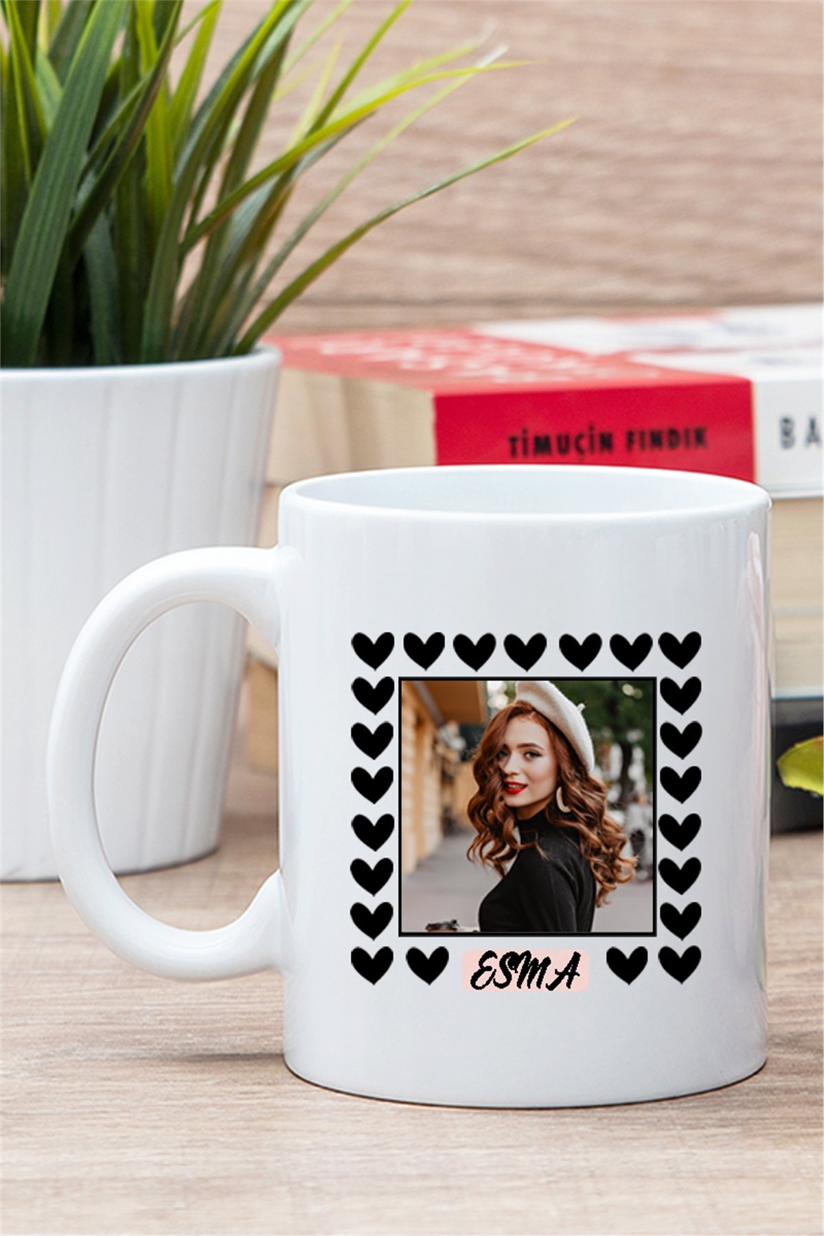 Kişiye Özel Kalp Detaylı Fotoğraflı  Beyaz Kupa Bardak