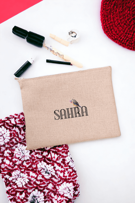 Kişiye Özel Minik Serçe İsim Yazılı Keten Bez El Çantası