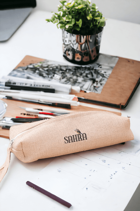 Kişiye Özel Minik Serçe İsim Yazılı Keten Bez Kalemlik