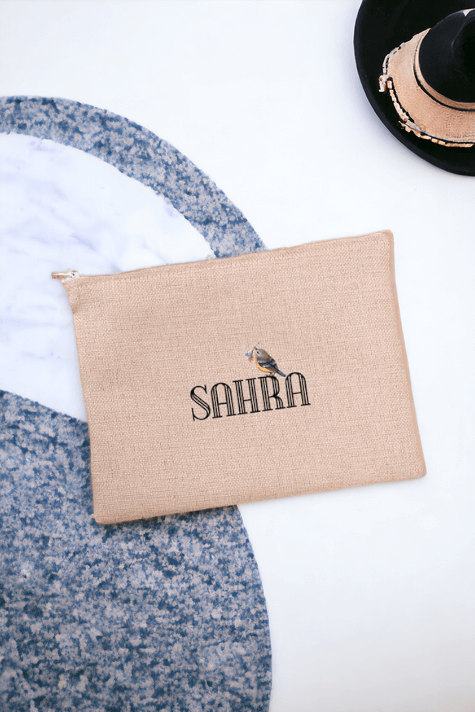 Kişiye Özel Minik Serçe İsim Yazılı Keten Bez El Çantası