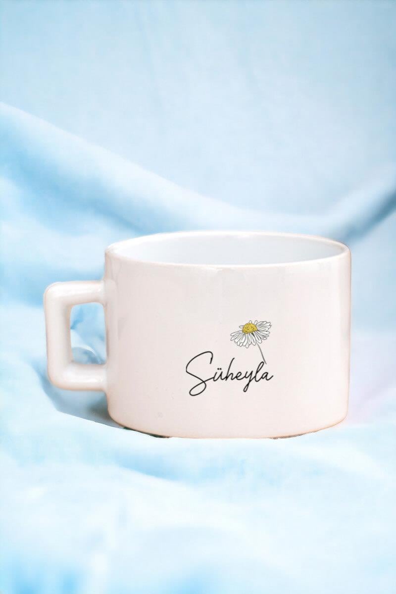 Kişiye Özel Papatya Tasarımlı İsimli Fincan