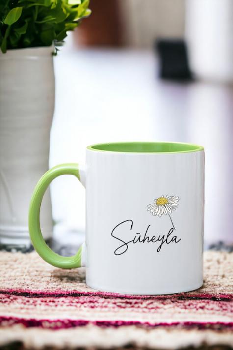 Kişiye Özel Papatya Tasarımlı İsimli İçi Renkli Kupa Bardak